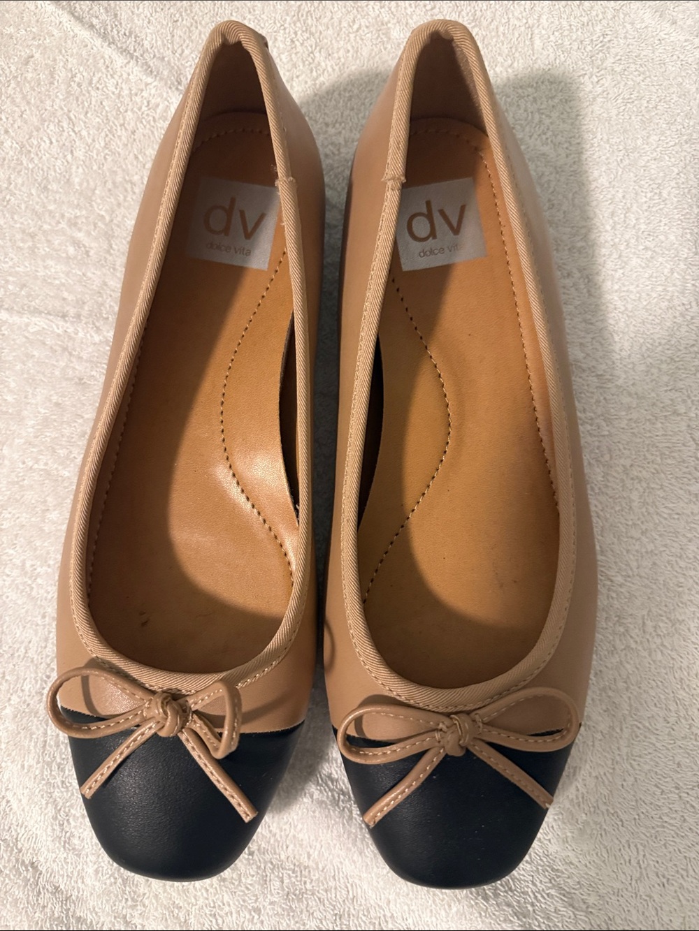 DV by Dolce Vita Two-Tone Nude and Black Cap-Toe Ballet Flats